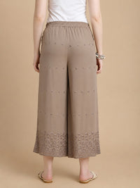De Moza Women Woven Viscose Relaxed Fit Culottes with Functional Pockets Taupe - De Moza