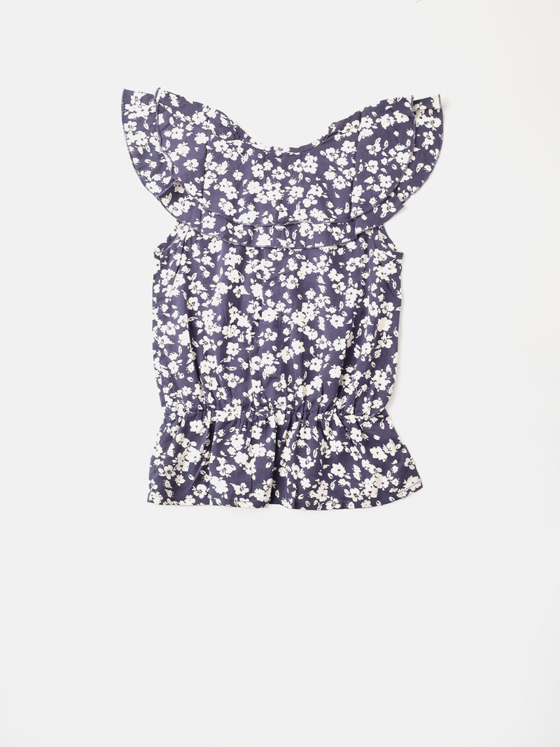 De Moza Girls Printed Top Dark Blue