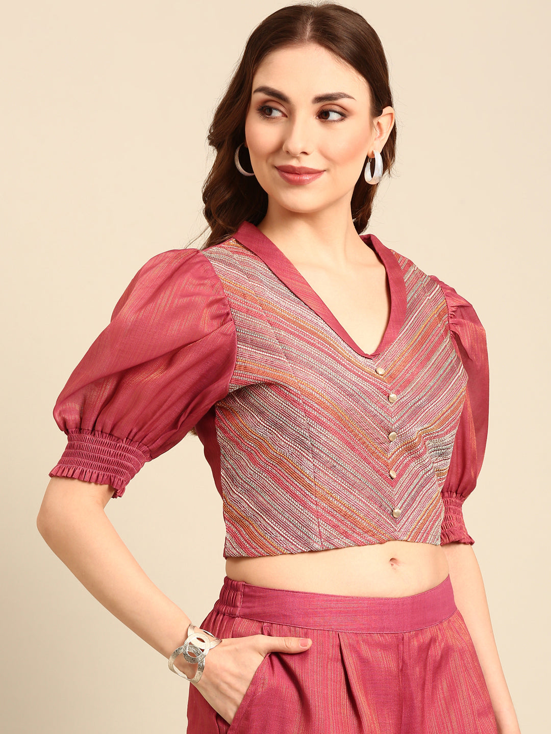 Co-Ord Set (Crop Top & Culottes)-Dark Pink - De Moza
