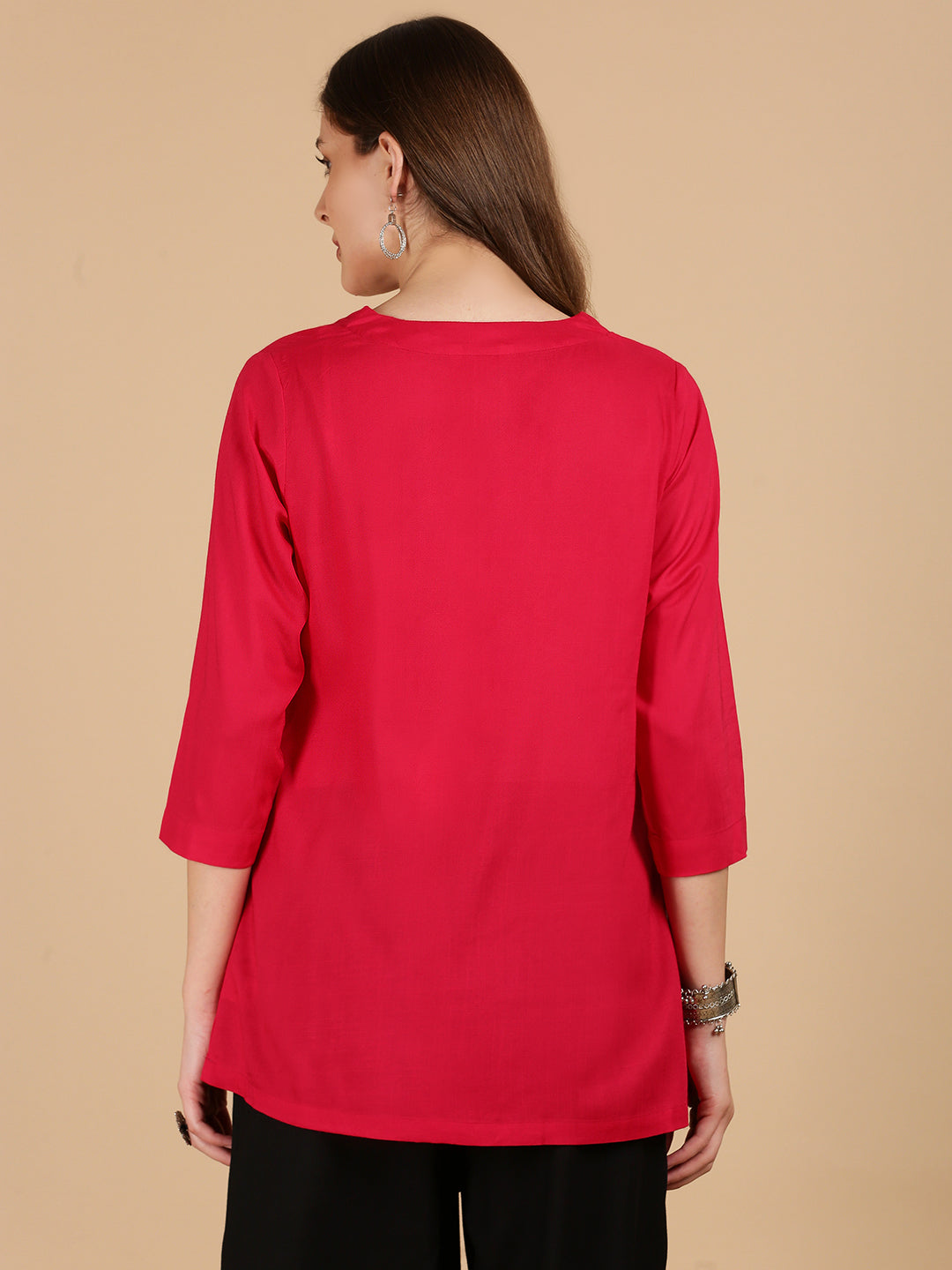 De Moza Women Woven Viscose loosed Fit Top Fuchsia