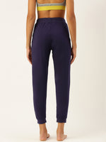 De Moza Womens Yoga Pant - Ankle  Solid Cotton Navy Blue - De Moza