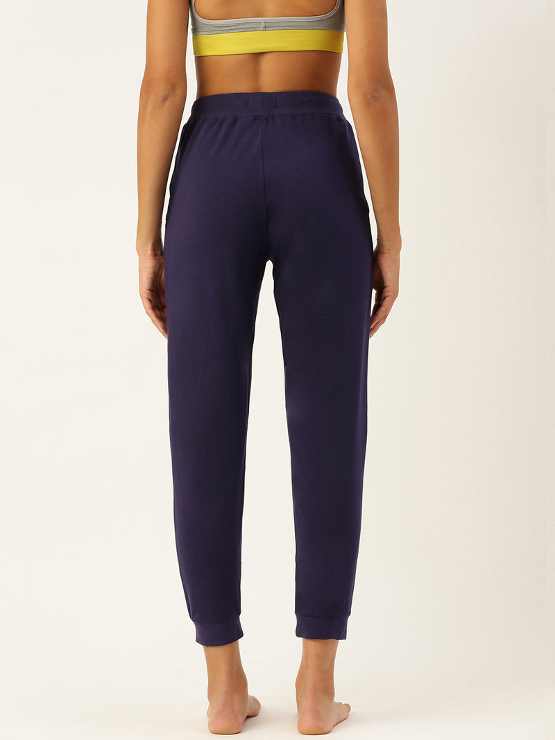 De Moza Womens Yoga Pant - Ankle  Solid Cotton Navy Blue - De Moza