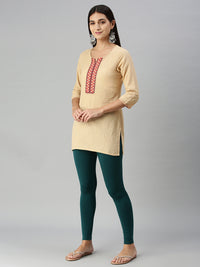 Ankle Length Leggings Cotton-Bottle Green - De Moza