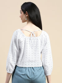 Crop Top Schiffli-White - De Moza
