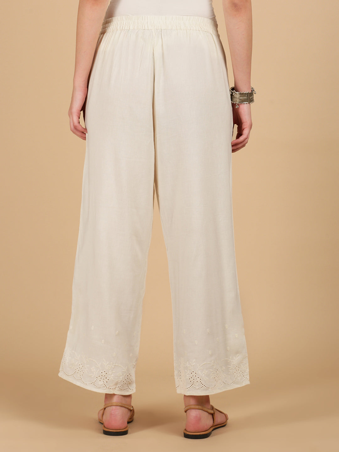 De Moza Women Woven Rayon Regular Fit Palazzo with Functional Pockets Natural