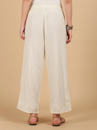 De Moza Women Woven Rayon Regular Fit Palazzo with Functional Pockets Natural
