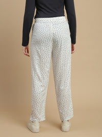 De Moza Women Woven Rayon Straight Fit Printed Straight Pant with Functional Pockets Offwhite - De Moza
