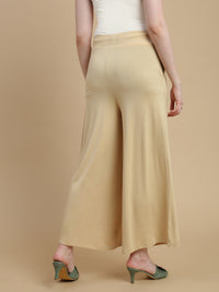 De Moza Women Knitted Viscose Stretch Large Pleated Palazzo Pant with Functional Pockets Light Beige - De Moza