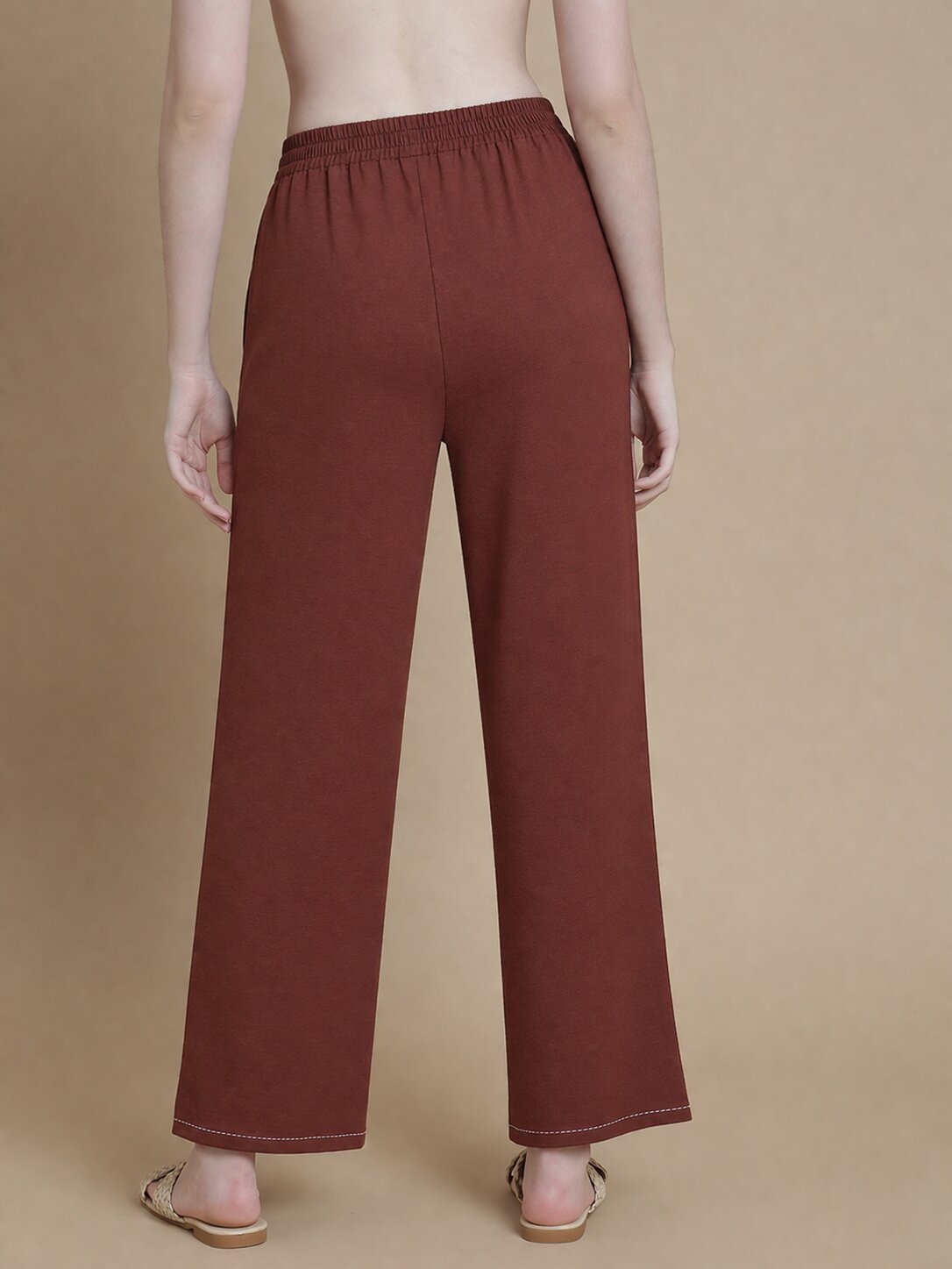 De Moza Women Woven Rayon Narrow Palazzo with Functional Pockets Brown - De Moza