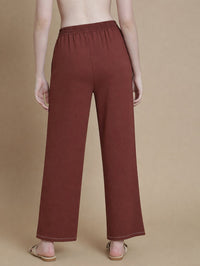 De Moza Women Woven Rayon Narrow Palazzo with Functional Pockets Brown - De Moza
