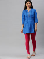 De Moza Ladies Ankle Length Leggings Solid Cotton Fuchsia