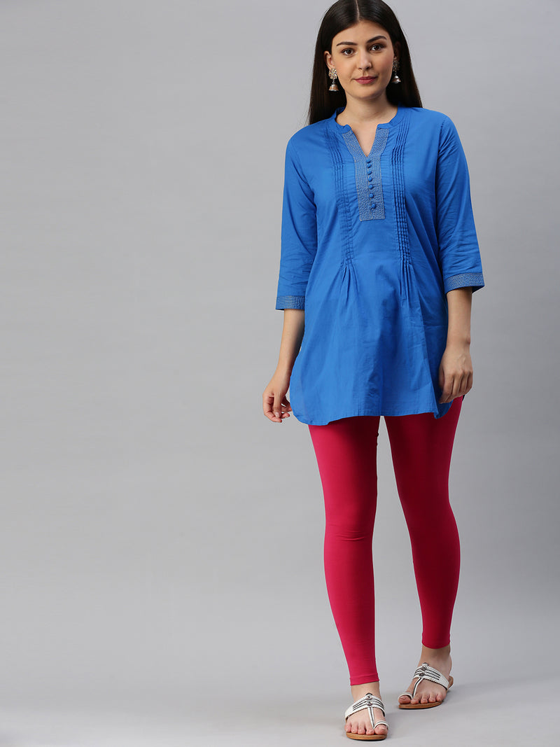 De Moza Ladies Ankle Length Leggings Solid Cotton Fuchsia