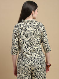 De Moza Women Woven Rayon Printed Regular Fit Shirt with 3/4th Sleeves Black - De Moza