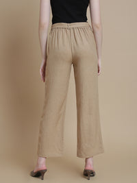De Moza Women Woven Polyester Work wear Casual Pant with Functional Pockets Beige - De Moza