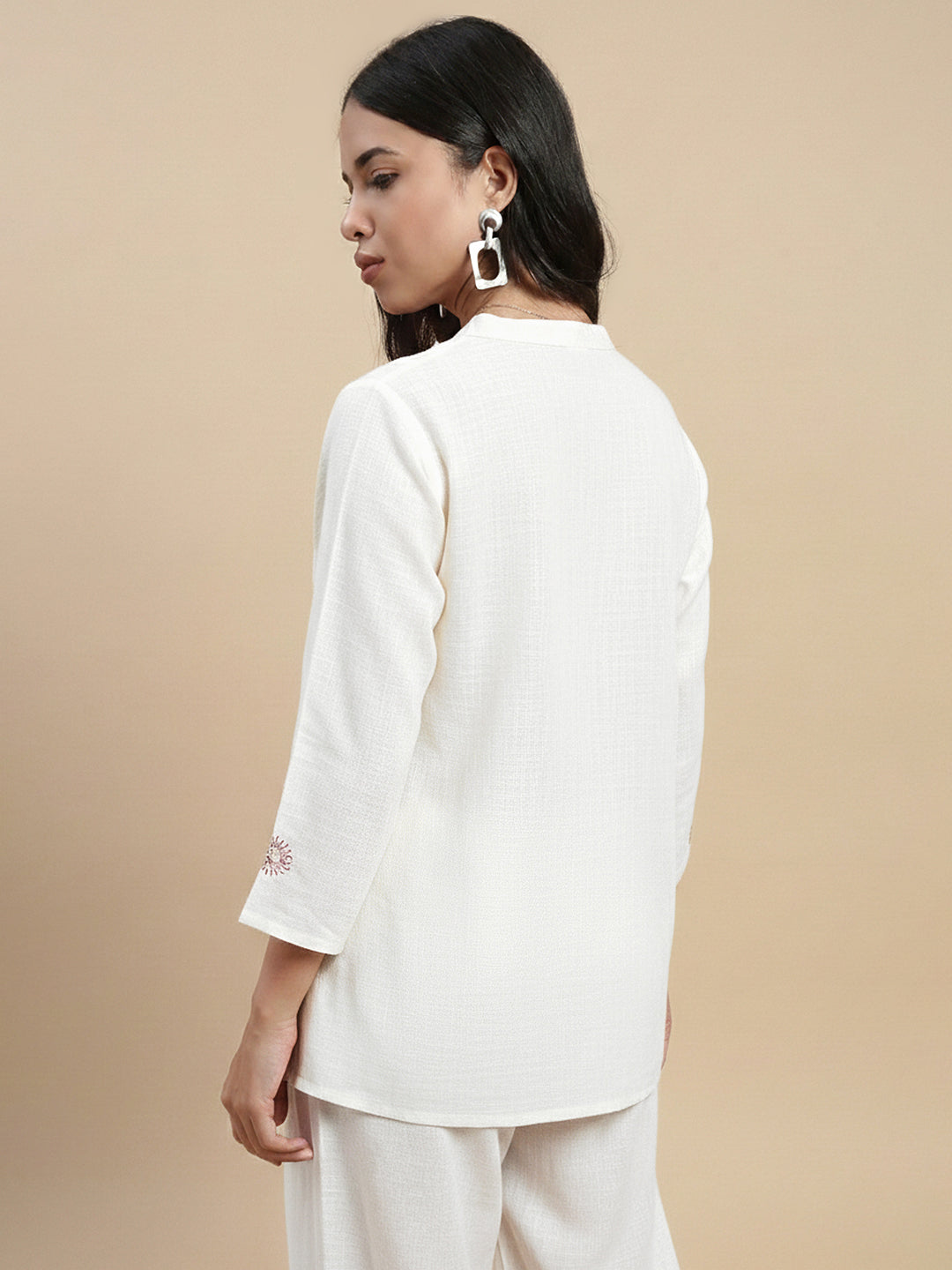 De Moza Women's Officewear Co-ords (Short Kurta & Straight Pant) Offwhite - De Moza