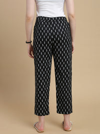 De Moza Women Woven Rayon Straight Fit Printed Straight Pant with Functional Pockets Black - De Moza