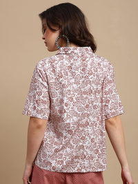 De Moza Women Mehek Set (Top & Palazzo) - White & Maroon