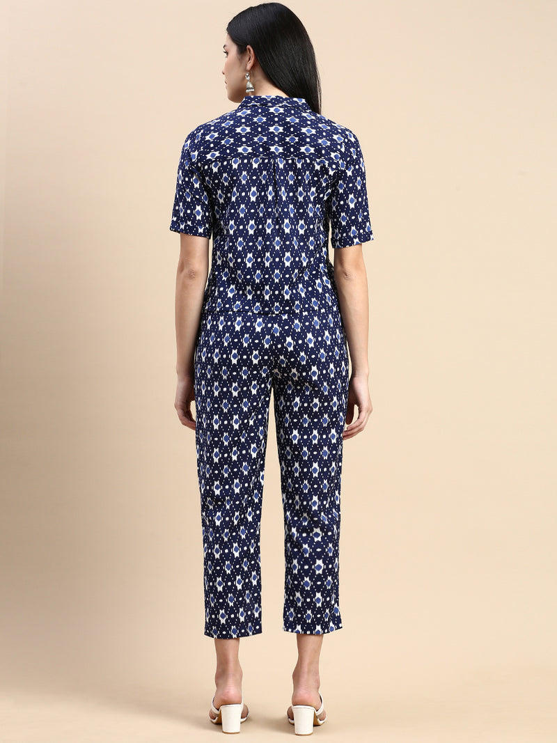 De Moza Women Printed Cigarette Pant Indigo