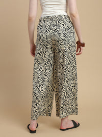 De Moza Women Woven Rayon Regular Fit Printed Straight Palazzo Pant with Functional Pockets Black - De Moza