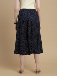 De Moza Women Woven Rayon Twill Loose Fit Printed Culottes with Functional Pockets Navy Blue - De Moza