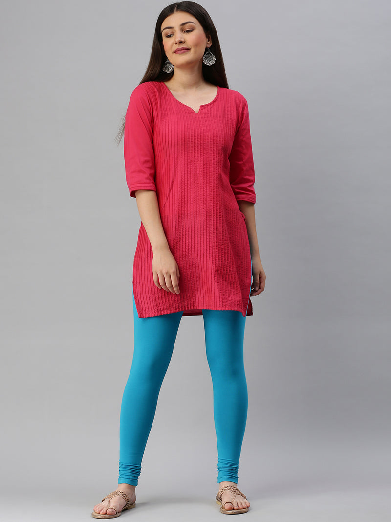 De Moza Ladies Ankle Length Leggings Solid  Cotton Teal - De Moza