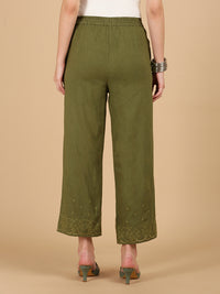 De Moza Women Woven Rayon Regular Fit Palazzo with Functional Pockets Olive Green - De Moza