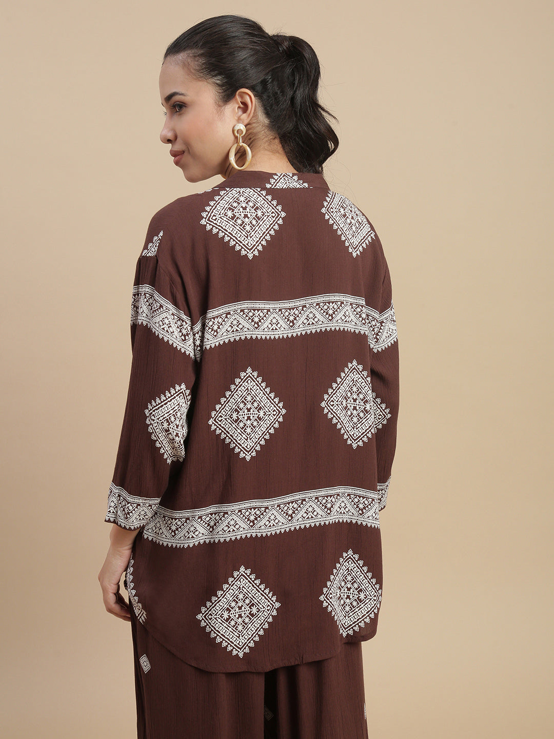 De Moza Women's Officewear Co-ords (Shirt & Straight Palazzo) Dark Brown - De Moza