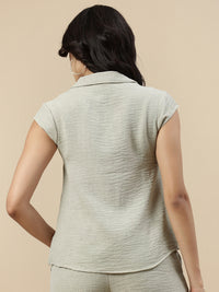 Co-Ord Set(Casual Top & Narrow Palazzo)-Ecru