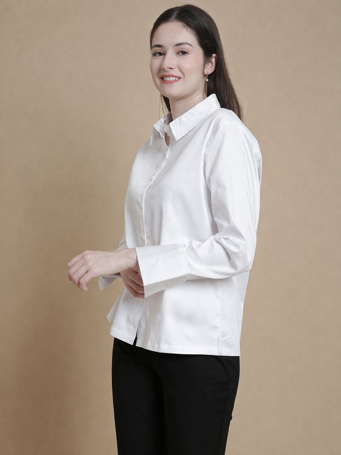De Moza Women Woven Formal Viscose Satin Shirt White - De Moza