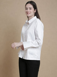 De Moza Women Woven Formal Viscose Satin Shirt White - De Moza