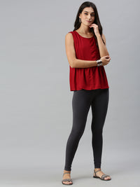 De Moza Ladies Ankle Length Leggings Solid Cotton Dark Grey