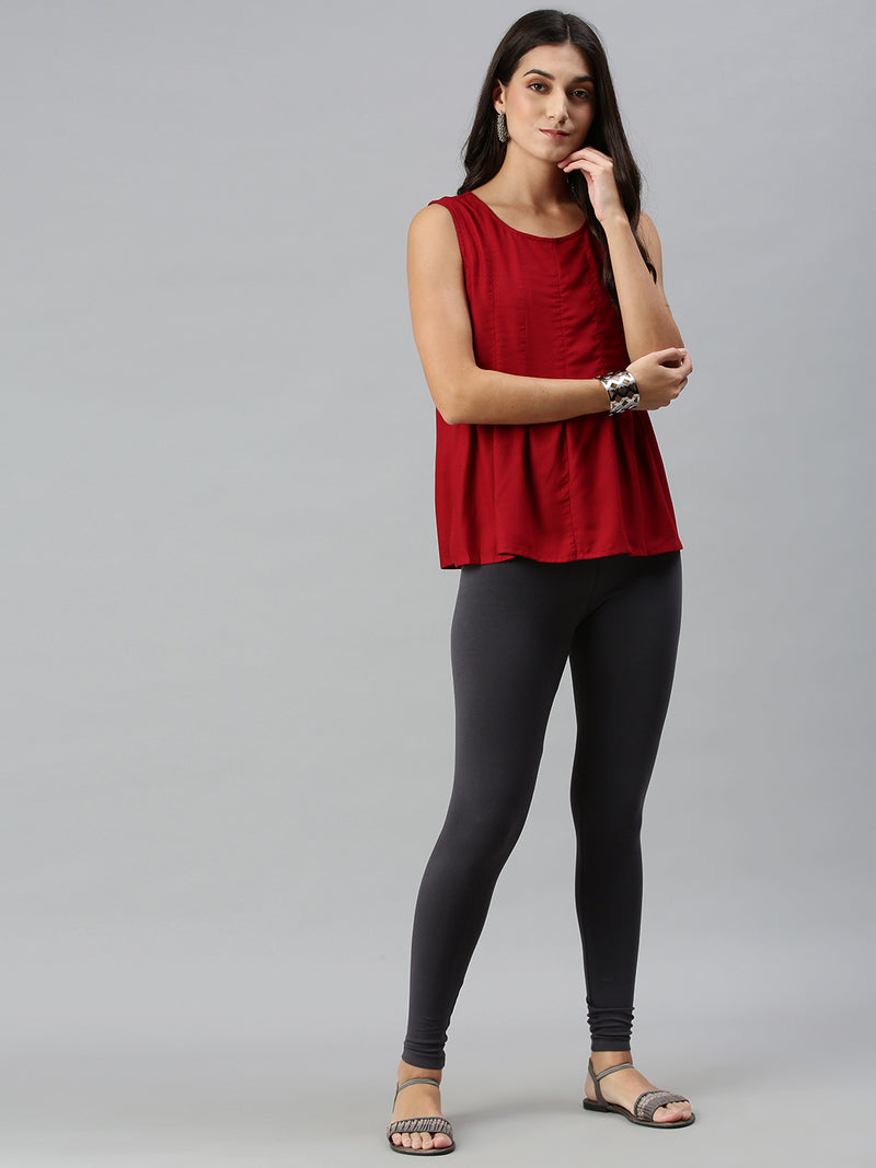 De Moza Ladies Ankle Length Leggings Solid Cotton Dark Grey