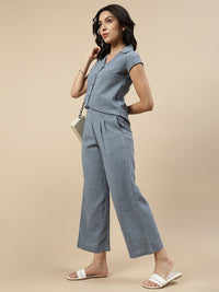 Co-Ord Set(Casual Top & Narrow Palazzo)-Indigo