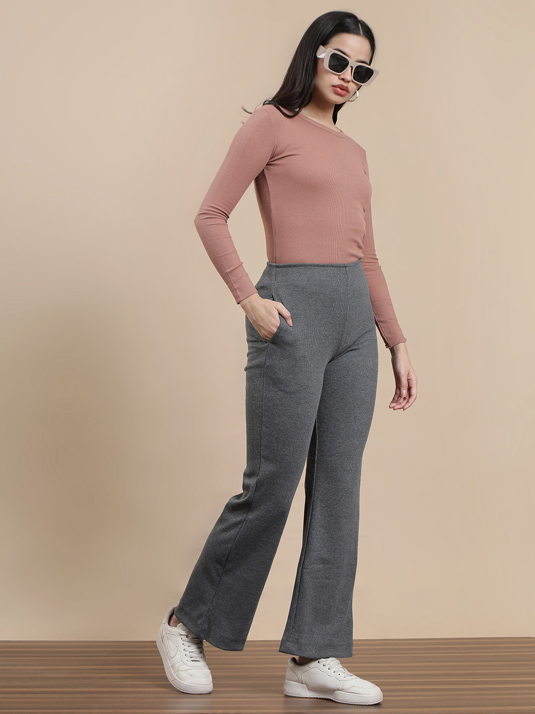 De Moza Women Casual Tregging Anthra Melange