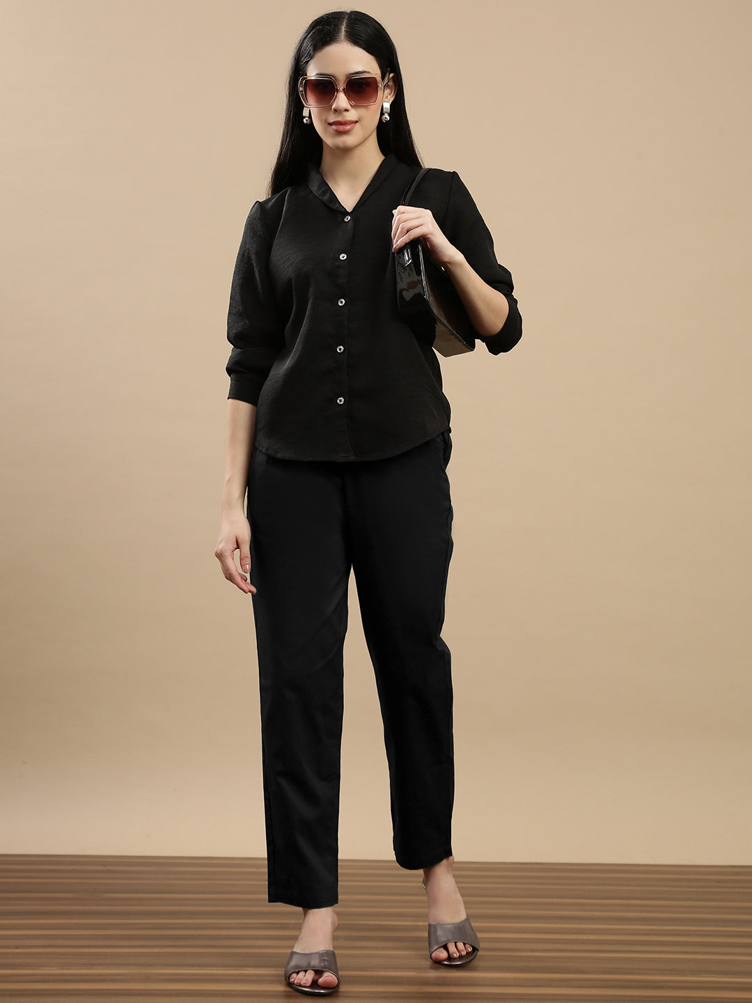 De Moza Women Casual Pants Black
