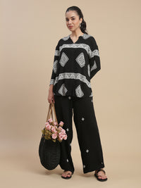 De Moza Women's Officewear Co-ords (Shirt & Straight Palazzo) Black - De Moza