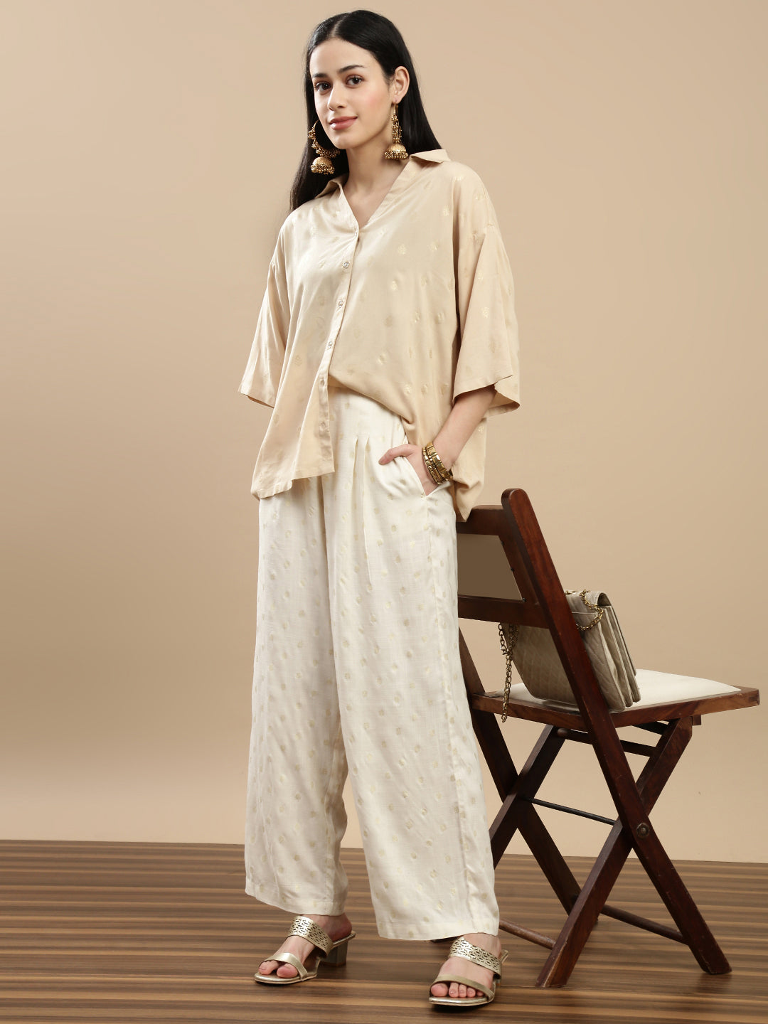 De Moza Women Festive Palazzo Offwhite - De Moza