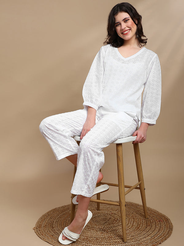 Co-ord Set (Top & Palazzo) - White - De Moza