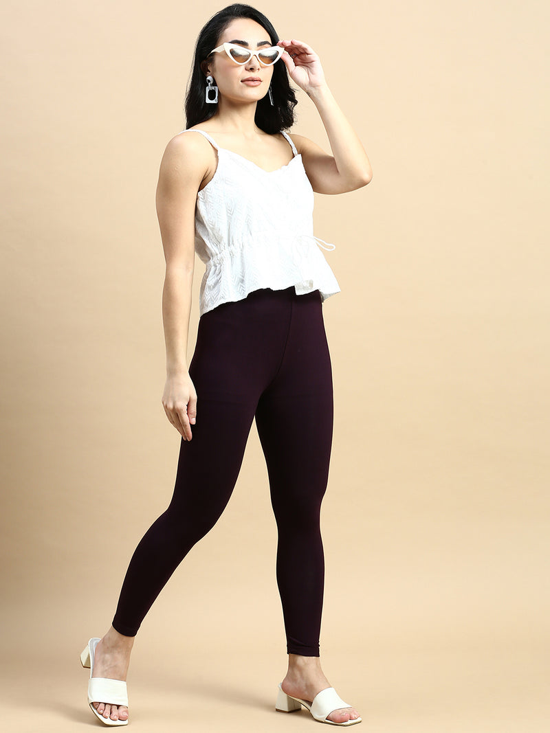 Ankle Length Leggings Viscose-Deep Purple - De Moza