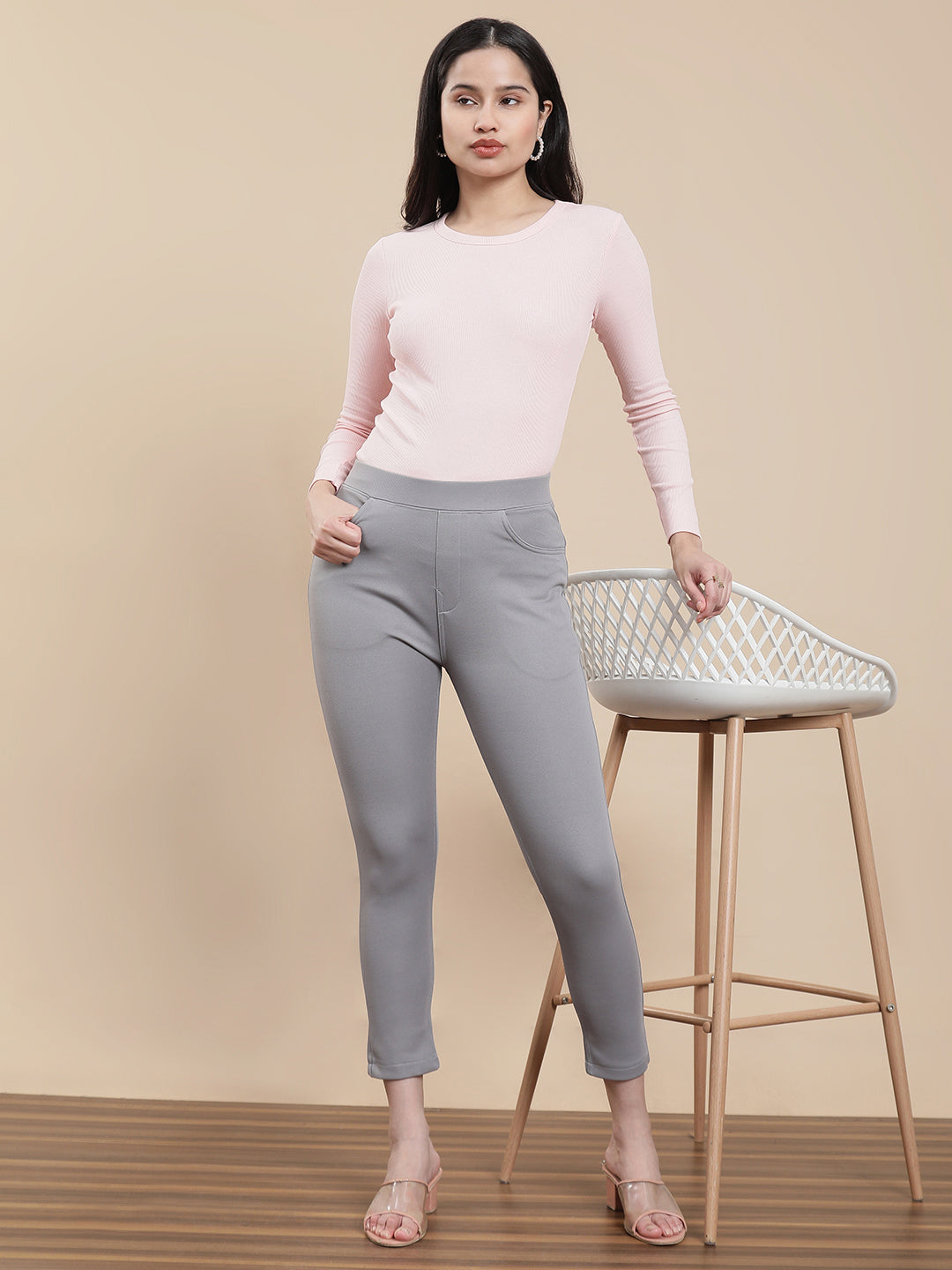 De Moza Women Casual Jegging Light Grey