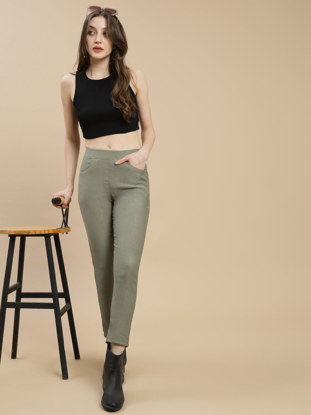 De Moza Women's Casual Jegging Olive Green