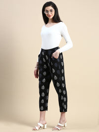 Cigarette Pants All Over Print-Black - De Moza