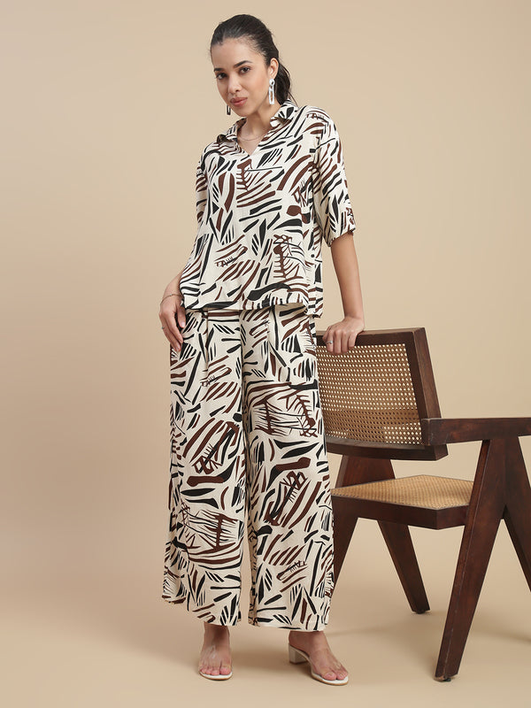 De Moza Women's Officewear Co-ords (Top & Palazzo) Offwhite - De Moza