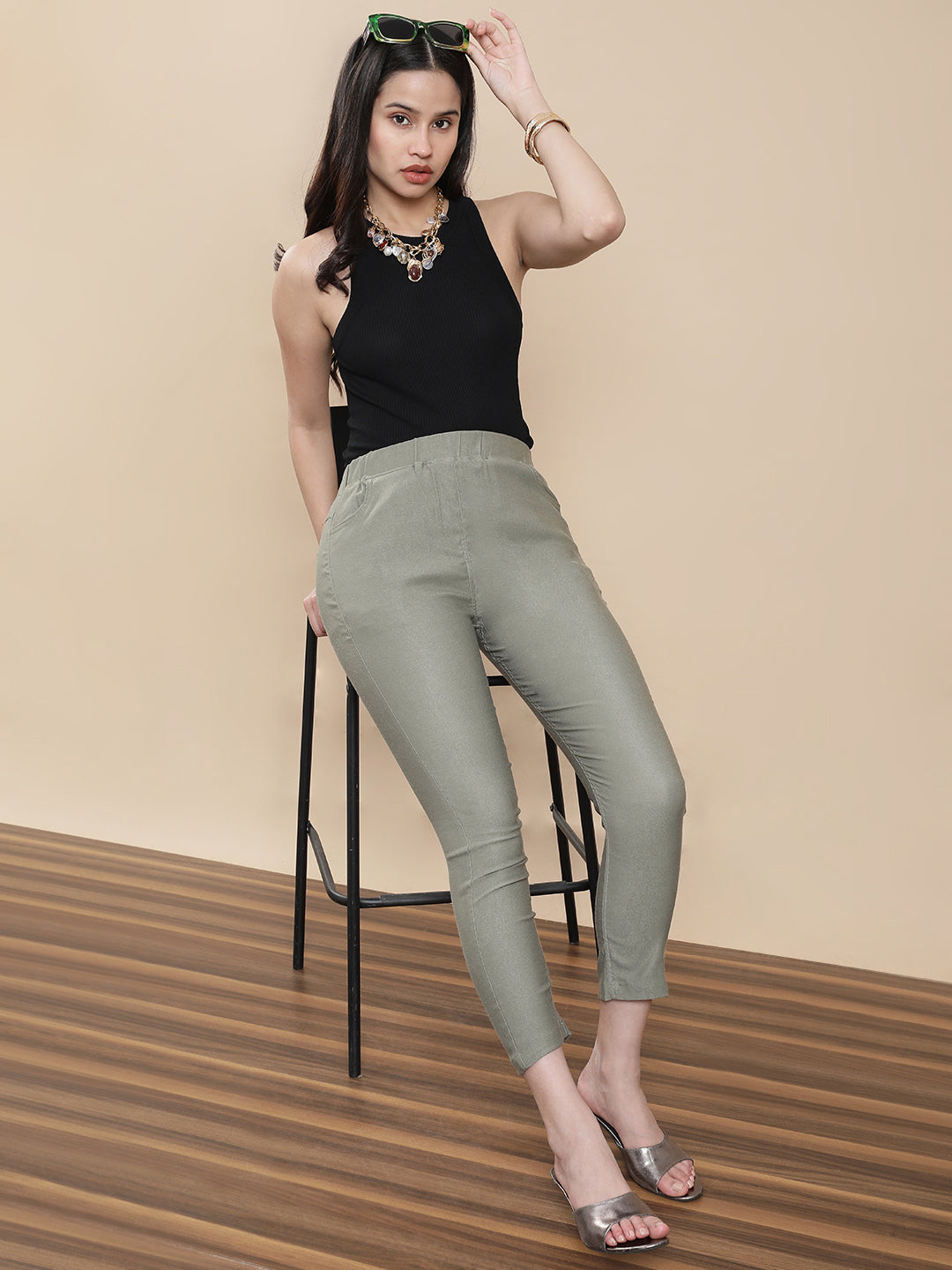 De Moza Women's Casual Jegging Olive Green - De Moza