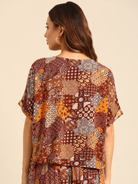 Printed Top-Brown - De Moza