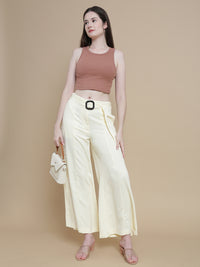 De Moza Women Woven Polyester Work wear Casual Pant with Functional Pockets Offwhite - De Moza