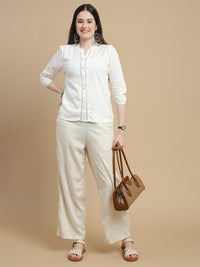 De Moza Women Viscose  Palazzo Pant with Functional Pockets Natutal - De Moza