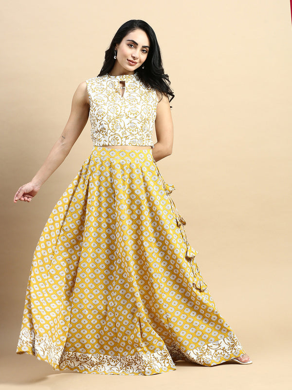 Co-Ord Set (Blouse & Skirt)-Mustard - De Moza