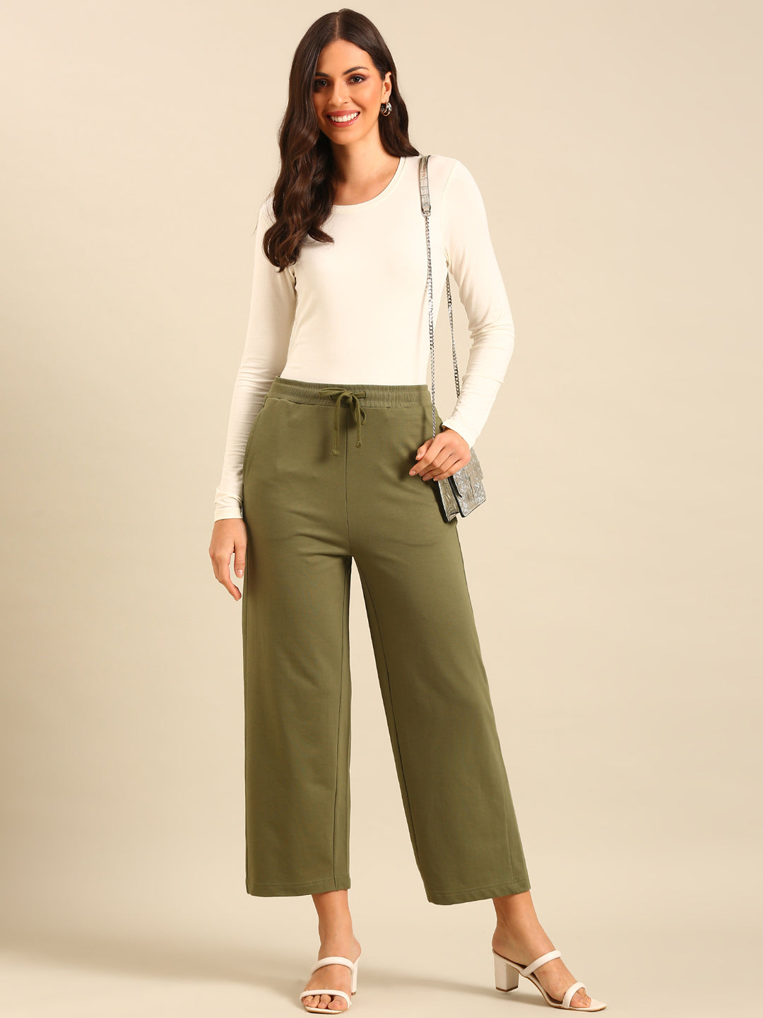 Wide Leg Casual Pant-Olive Green - De Moza
