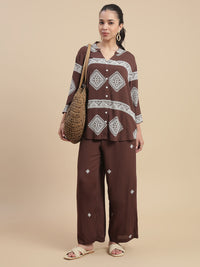 De Moza Women's Officewear Co-ords (Shirt & Straight Palazzo) Dark Brown - De Moza